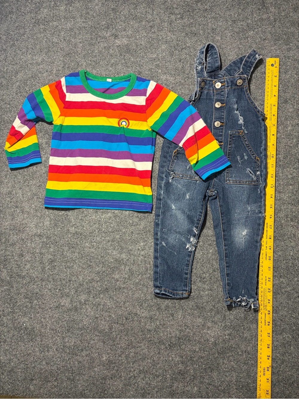 Chucky Halloween Costume long sleeve shirt and ripped overalls - 12 months